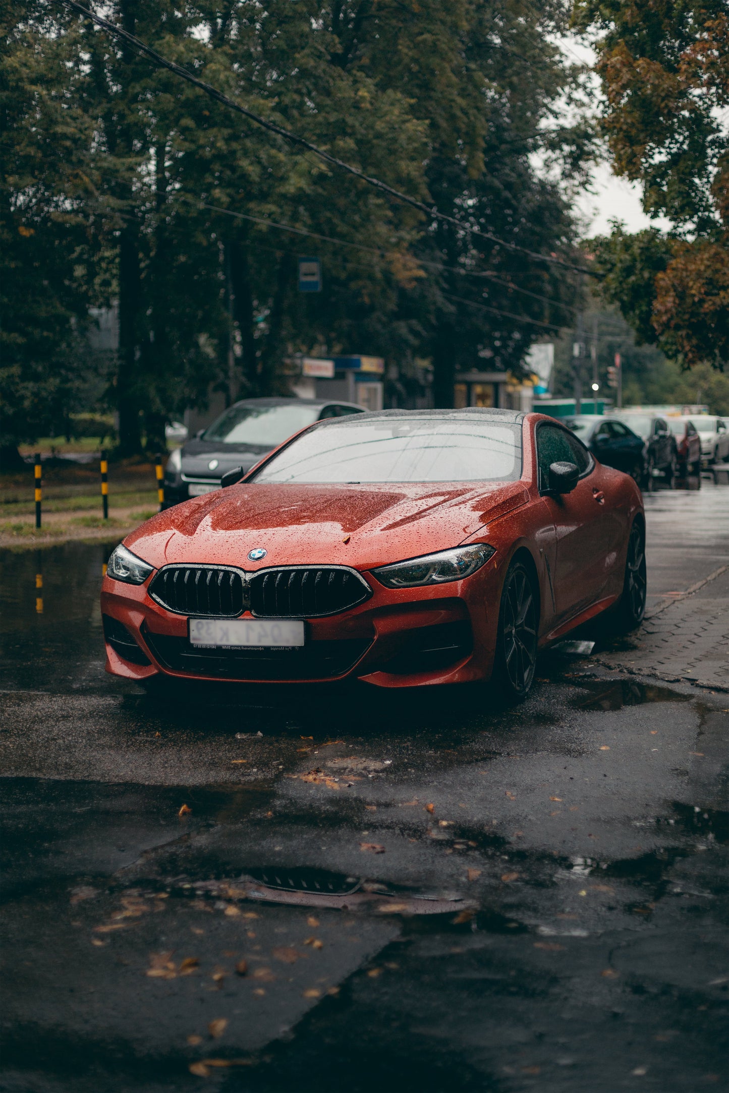 Rain-Kissed Elegance: BMW 340i in Autumn Metal Print